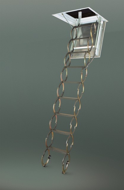 Fakro LSF Огнестойкая металлическая лестница LSF может служить  преградой распространению огня во время пожара. Имеет ножничную систему складывания и небольшой размер крышки люка.
